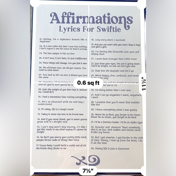 Taylor Swift Affirmations Lyrics Metal Wall Plaque Decor - Picture 2 of 3